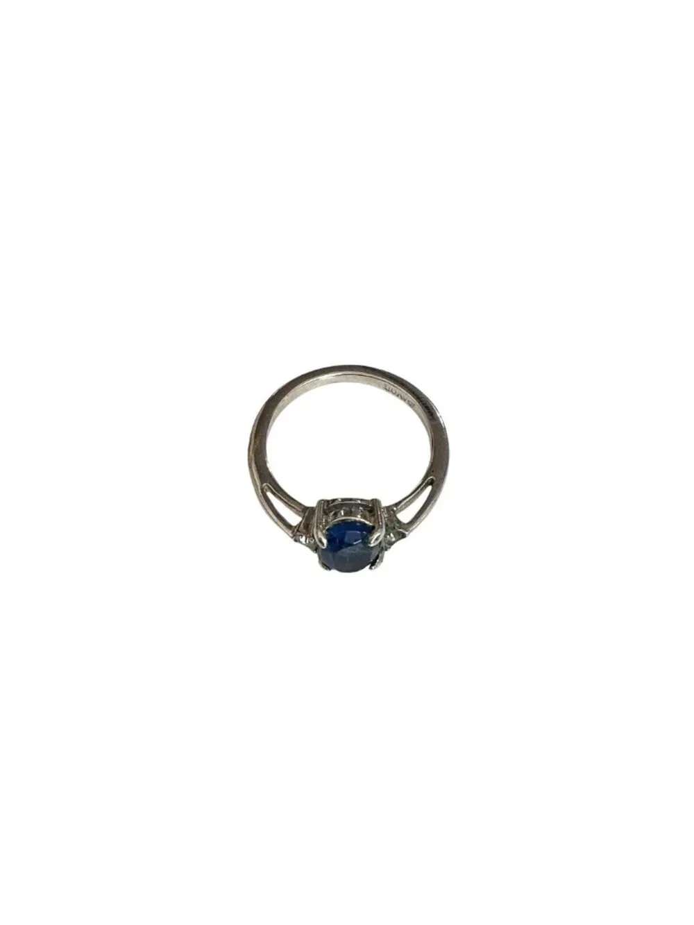 Vintage Avon Faux Sapphire Ring Size 7 With Silver-Tone Band & Clear Accent Ston